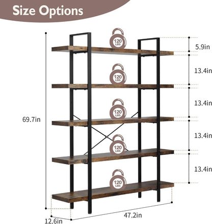 Brown 47 Inch Wide Industrial Bookcase Five Tier Heavy Duty