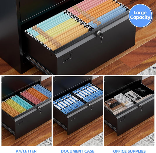4 Drawer Lateral File Cabinet, Metal Wide Filing Cabinet With Independent Locks