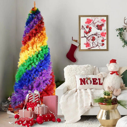 6FT 7.5FT Artificial Colorful Rainbow Christmas Tree, Hinged Xmas Tree With PVC Branch Tips - Patrian Supply Co.