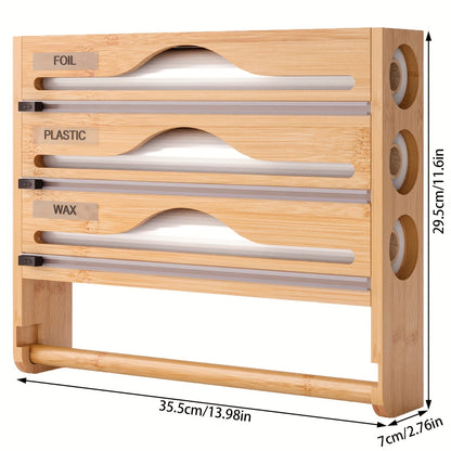 A Bamboo Cling Film Cutter With A Tissue Holder