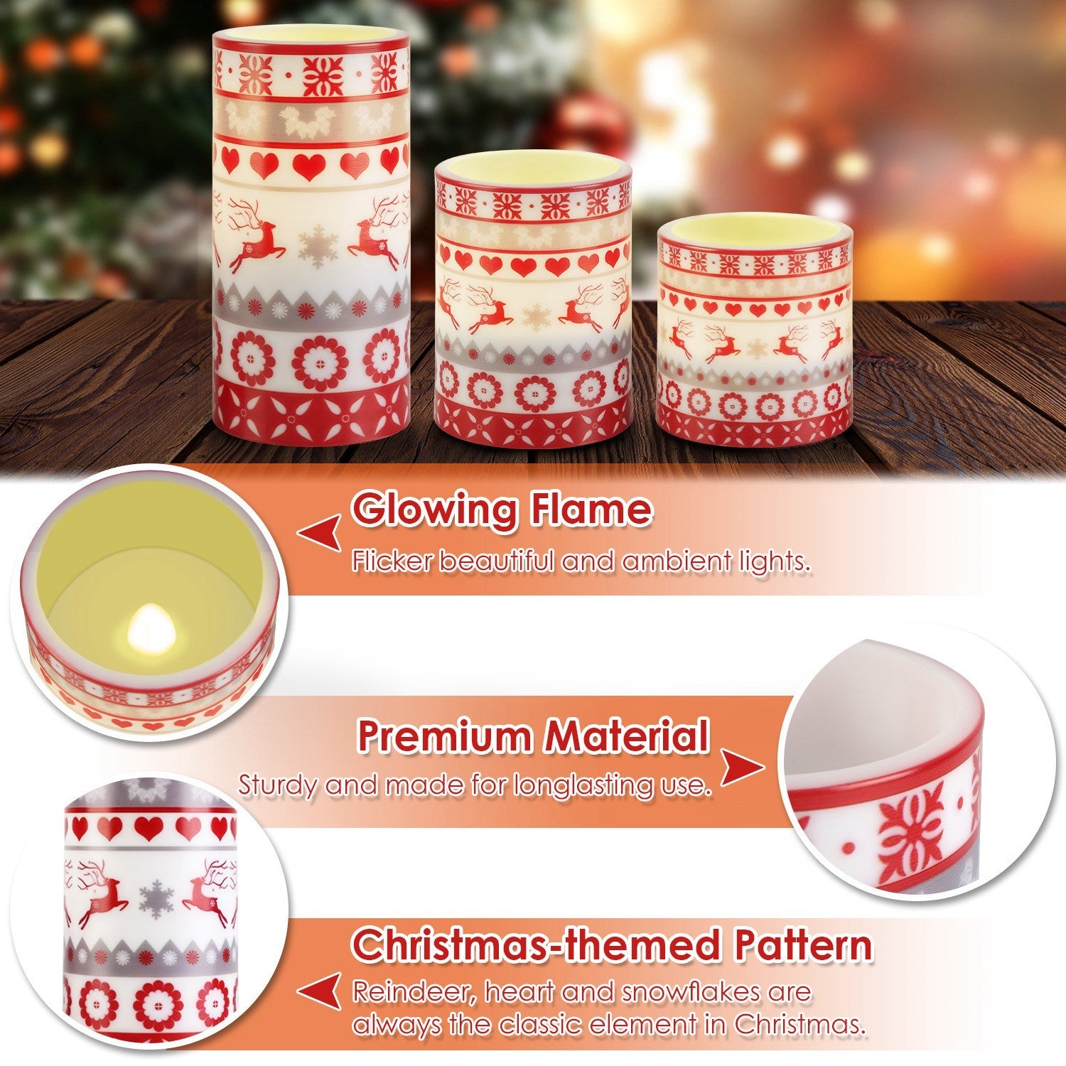 3Pack Christmas Flameless LED Candles - Patrian Supply Co.