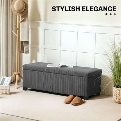 44 Inches Ottoman With Storage, Lid, Legs, Corduroy End Of Bed Bench For Living Room, Bedroom, Entryway, Gray