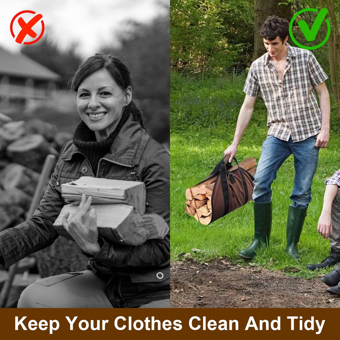 1Pc Firewood Carrier Bag with Handle Durable