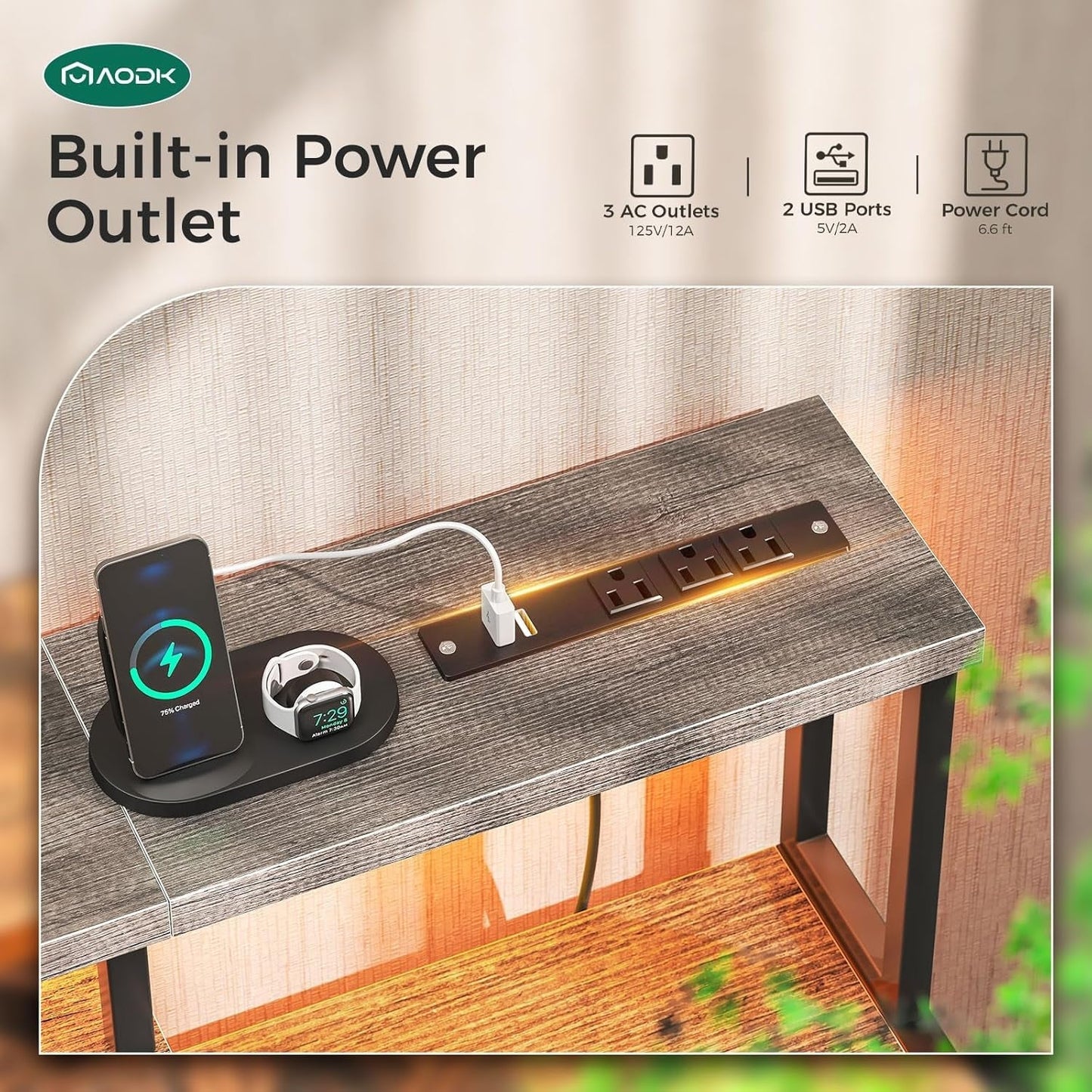 Computer Desk,48 Inch Gaming Desk with Led Lights & Power Outlet