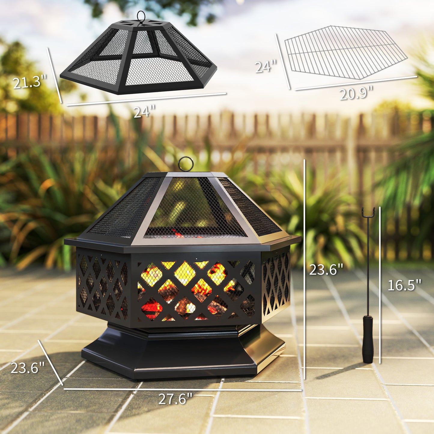 28 Outdoor Fire Pit with Grill Hexagon Fireplace