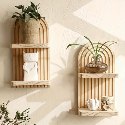 2 Wooden Double Wall Shelves