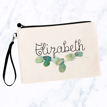 Custom Name Personalized Make up Bag with Eucalyptus