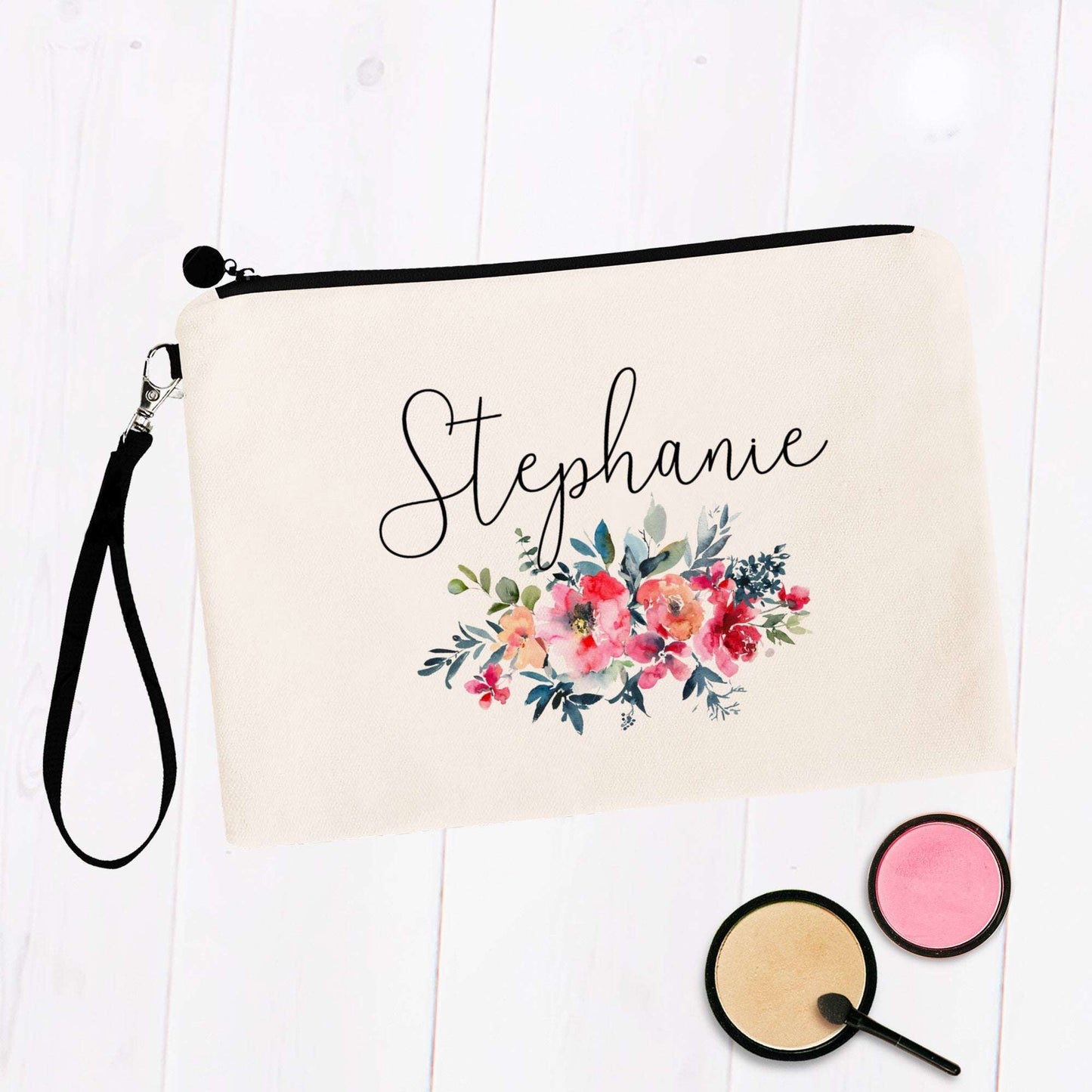 Watercolor Floral Custom Personalized Makeup Bag